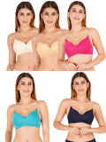 Women Everyday Padded Bra With Transparent With Bra Color Strap (Pack 5)
