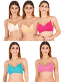 Women Everyday Padded Bra With Transparent With Bra Color Strap (Pack 5)