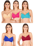 Women Everyday Padded Bra With Transparent With Bra Color Strap (Pack 5)