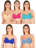 Women Everyday Padded Bra With Transparent With Bra Color Strap (Pack 5)