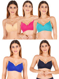 Women Everyday Padded Bra With Transparent With Bra Color Strap (Pack 5)