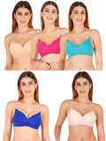 Women Everyday Padded Bra With Transparent With Bra Color Strap (Pack 5)