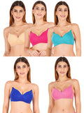 Women Everyday Padded Bra With Transparent With Bra Color Strap (Pack 5)