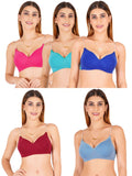 Women Everyday Padded Bra With Transparent With Bra Color Strap (Pack 5)