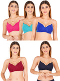 Women Everyday Padded Bra With Transparent With Bra Color Strap (Pack 5)