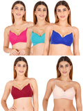 Women Everyday Padded Bra With Transparent With Bra Color Strap (Pack 5)
