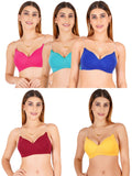 Women Everyday Padded Bra With Transparent With Bra Color Strap (Pack 5)