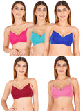 Women Everyday Padded Bra With Transparent With Bra Color Strap (Pack 5)