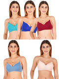 Women Everyday Padded Bra With Transparent With Bra Color Strap (Pack 5)