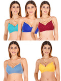Women Everyday Padded Bra With Transparent With Bra Color Strap (Pack 5)