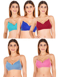 Women Everyday Padded Bra With Transparent With Bra Color Strap (Pack 5)