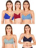 Women Everyday Padded Bra With Transparent With Bra Color Strap (Pack 5)