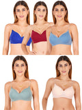Women Everyday Padded Bra With Transparent With Bra Color Strap (Pack 5)