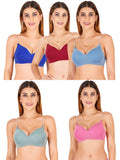 Women Everyday Padded Bra With Transparent With Bra Color Strap (Pack 5)