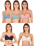 Women Everyday Padded Bra With Transparent With Bra Color Strap (Pack 5)