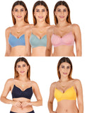 Women Everyday Padded Bra With Transparent With Bra Color Strap (Pack 5)