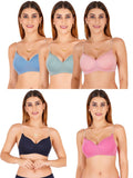 Women Everyday Padded Bra With Transparent With Bra Color Strap (Pack 5)