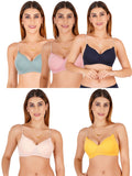 Women Everyday Padded Bra With Transparent With Bra Color Strap (Pack 5)