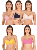 Women Everyday Padded Bra With Transparent With Bra Color Strap (Pack 5)
