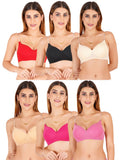 Women Everyday Padded Bra With Transparent With Bra Color Strap (Pack 6)