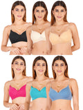 Women Everyday Padded Bra With Transparent With Bra Color Strap (Pack 6)