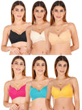 Women Everyday Padded Bra With Transparent With Bra Color Strap (Pack 6)