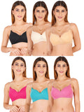 Women Everyday Padded Bra With Transparent With Bra Color Strap (Pack 6)