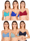 Women Everyday Padded Bra With Transparent With Bra Color Strap (Pack 6)
