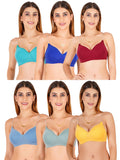 Women Everyday Padded Bra With Transparent With Bra Color Strap (Pack 6)