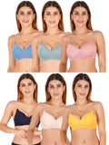 Women Everyday Padded Bra With Transparent With Bra Color Strap (Pack 6)