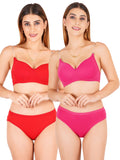 Padded Bra Panty Set With Transparent And Bra Color Strap (Pack Of 2)