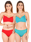 Padded Bra Panty Set With Transparent And Bra Color Strap (Pack Of 2)