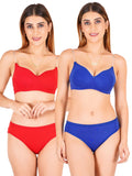 Padded Bra Panty Set With Transparent And Bra Color Strap (Pack Of 2)