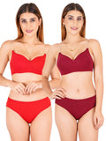 Padded Bra Panty Set With Transparent And Bra Color Strap (Pack Of 2)