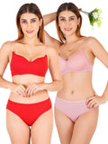 Padded Bra Panty Set With Transparent And Bra Color Strap (Pack Of 2)