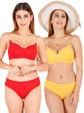 Padded Bra Panty Set With Transparent And Bra Color Strap (Pack Of 2)
