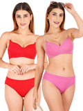 Padded Bra Panty Set With Transparent And Bra Color Strap (Pack Of 2)