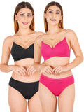 Padded Bra Panty Set With Transparent And Bra Color Strap (Pack Of 2)