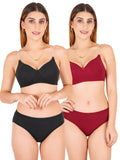 Padded Bra Panty Set With Transparent And Bra Color Strap (Pack Of 2)