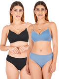 Padded Bra Panty Set With Transparent And Bra Color Strap (Pack Of 2)