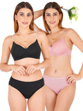 Padded Bra Panty Set With Transparent And Bra Color Strap (Pack Of 2)
