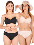 Padded Bra Panty Set With Transparent And Bra Color Strap (Pack Of 2)