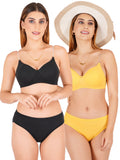 Padded Bra Panty Set With Transparent And Bra Color Strap (Pack Of 2)