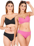 Padded Bra Panty Set With Transparent And Bra Color Strap (Pack Of 2)