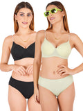 Padded Bra Panty Set With Transparent And Bra Color Strap (Pack Of 2)