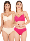 Padded Bra Panty Set With Transparent And Bra Color Strap (Pack Of 2)