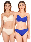 Padded Bra Panty Set With Transparent And Bra Color Strap (Pack Of 2)
