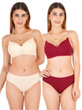 Padded Bra Panty Set With Transparent And Bra Color Strap (Pack Of 2)