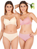 Padded Bra Panty Set With Transparent And Bra Color Strap (Pack Of 2)