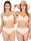 Padded Bra Panty Set With Transparent And Bra Color Strap (Pack Of 2)